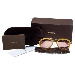 مملوكة مسبقًا Tom Ford Light Brown/Purple Aaron Aviator Sunglasses