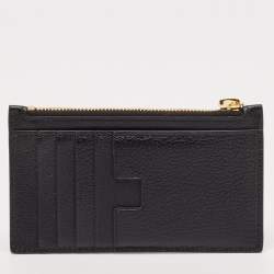 Tom Ford Black Leather Zip Card Holder