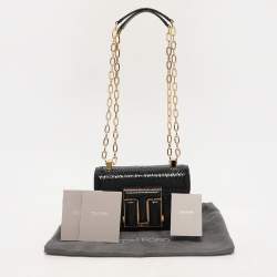 Tom Ford Black Python Embossed Leather  T-clasp Shoulder Bag