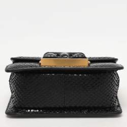Tom Ford Black Python Embossed Leather  T-clasp Shoulder Bag