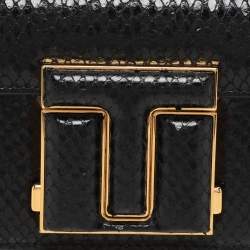 Tom Ford Black Python Embossed Leather  T-clasp Shoulder Bag