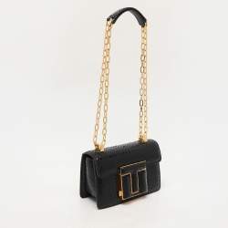 Tom Ford Black Python Embossed Leather  T-clasp Shoulder Bag