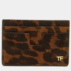 Pre Owned Tom Ford T Line Brown Leopard Print Suede Card Holder