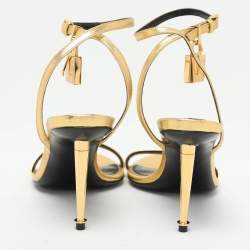 Tom Ford Gold Leather Padlock Ankle Strap Sandals Size 36.5