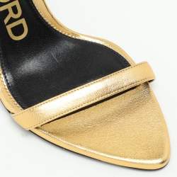 Tom Ford Gold Leather Padlock Ankle Strap Sandals Size 36.5