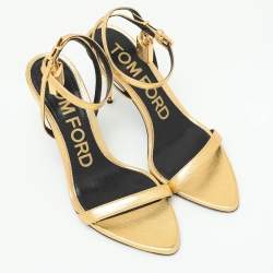 Tom Ford Gold Leather Padlock Ankle Strap Sandals Size 36.5