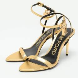 Tom Ford Gold Leather Padlock Ankle Strap Sandals Size 36.5