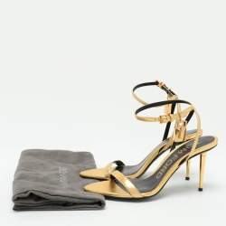 Tom Ford Gold Leather Padlock Ankle Strap Sandals Size 36.5