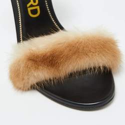 Tom Ford Beige/Black Mink Fur and Leather Ankle Strap Sandals Size 41