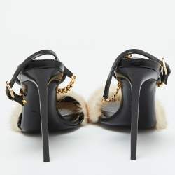 Tom Ford Beige/Black Mink Fur and Leather Ankle Strap Sandals Size 41