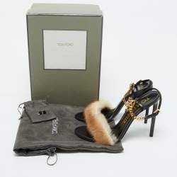 Tom Ford Beige/Black Mink Fur and Leather Ankle Strap Sandals Size 41