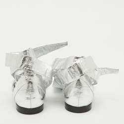 Tom Ford Silver Laminated Leather Ankle Wrap Flat Sandals Size 38