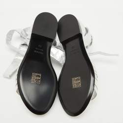 Tom Ford Silver Laminated Leather Ankle Wrap Flat Sandals Size 38