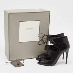 Tom Ford Black Leather Cut Out Peep Toe Ankle Booties Size 39.5
