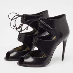 Tom Ford Black Leather Cut Out Peep Toe Ankle Booties Size 39.5