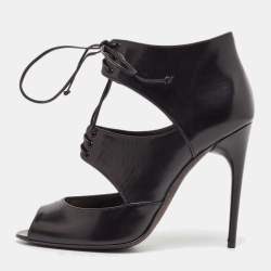 Tom Ford Black Leather Cut Out Peep Toe Ankle Booties Size 39.5