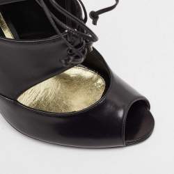 Tom Ford Black Leather Cut Out Peep Toe Ankle Booties Size 39.5