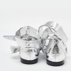 Tom Ford Silver Laminated Leather Ankle Wrap Flat Sandals Size 37