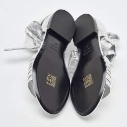 Tom Ford Silver Laminated Leather Ankle Wrap Flat Sandals Size 37