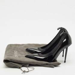 Pre Owned Tom Ford Black Elastic and Patent Leather Pointed Toe Pumps Size 37.5
