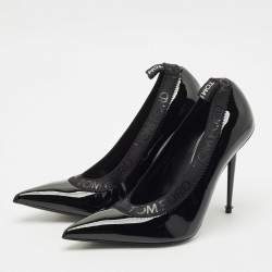 Pre Owned Tom Ford Black Elastic and Patent Leather Pointed Toe Pumps Size 37.5