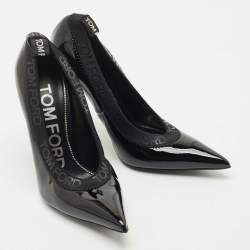 Pre Owned Tom Ford Black Elastic and Patent Leather Pointed Toe Pumps Size 37.5