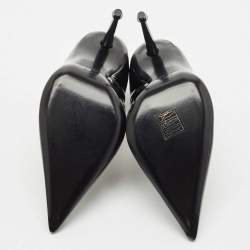 Pre Owned Tom Ford Black Elastic and Patent Leather Pointed Toe Pumps Size 37.5