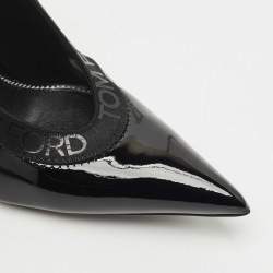 Pre Owned Tom Ford Black Elastic and Patent Leather Pointed Toe Pumps Size 37.5