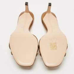 Pre Owned Tom Ford Gold Lizard Embossed Leather Logo Printed Slide Sandal Size 38