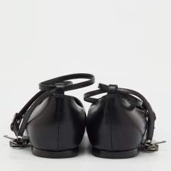 Pre Owned Tom Ford Black Leather Ankle Wrap Lock Ballet Flats Size 37