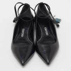 Pre Owned Tom Ford Black Leather Ankle Wrap Lock Ballet Flats Size 37