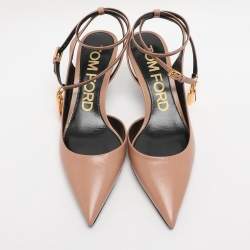 Pre Owned Tom Ford Pink Leather Padlock Ankle Wrap Pumps Size 38.5