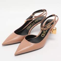 Pre Owned Tom Ford Pink Leather Padlock Ankle Wrap Pumps Size 38.5
