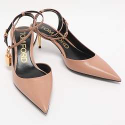 Pre Owned Tom Ford Pink Leather Padlock Ankle Wrap Pumps Size 38.5