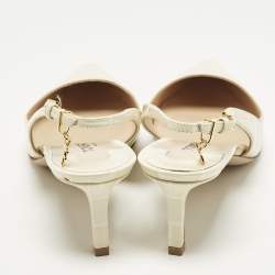 Pre Owned Tom Ford Size 37 Cream Croc Embossed Patent Leather Slingback Pumps