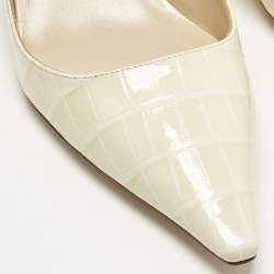 Pre Owned Tom Ford Size 37 Cream Croc Embossed Patent Leather Slingback Pumps