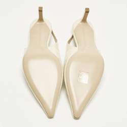 Pre Owned Tom Ford Size 37 Cream Croc Embossed Patent Leather Slingback Pumps