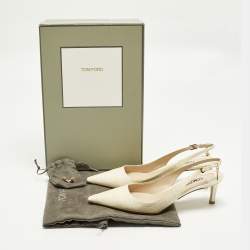 Pre Owned Tom Ford Size 37 Cream Croc Embossed Patent Leather Slingback Pumps
