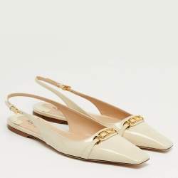 Pre Owned Tom Ford Whitney Size 41 Cream Patent Leather Slingback Flats
