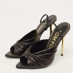 مملوكة مسبقًا صندل توم فورد جلد ذهبي سير كاحل قفل مقاس 39