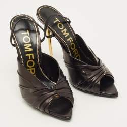 مملوكة مسبقًا صندل توم فورد جلد ذهبي سير كاحل قفل مقاس 39