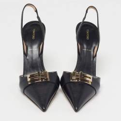 Pre Owned حذاء توم فورد كعب عالي جلد أسود مقاس 40 حزام خلفي