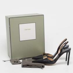 Pre Owned حذاء توم فورد كعب عالي جلد أسود مقاس 40 حزام خلفي