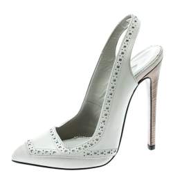 Pre Owned Tom Ford Light Grey Leather Pointed Toe Slingback Sandals Size 37.5