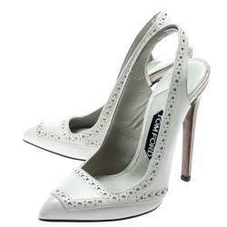 Pre Owned Tom Ford Light Grey Leather Pointed Toe Slingback Sandals Size 37.5