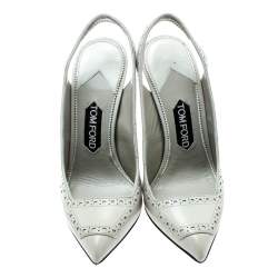 Pre Owned Tom Ford Light Grey Leather Pointed Toe Slingback Sandals Size 37.5