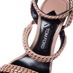 Pre Owned Tom Ford Beige Leather Chain Embellished Ankle Strap Open Toe Sandals Size 39.5