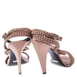 Pre Owned Tom Ford Beige Leather Chain Embellished Ankle Strap Open Toe Sandals Size 39.5