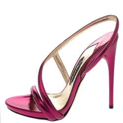 Pre Owned Tom Ford Metallic Pink Leather Slingback Sandals Size 38.5