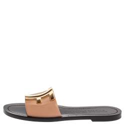 Pre Owned Tom Ford Beige/Black Leather TF Slide Sandals Size 38